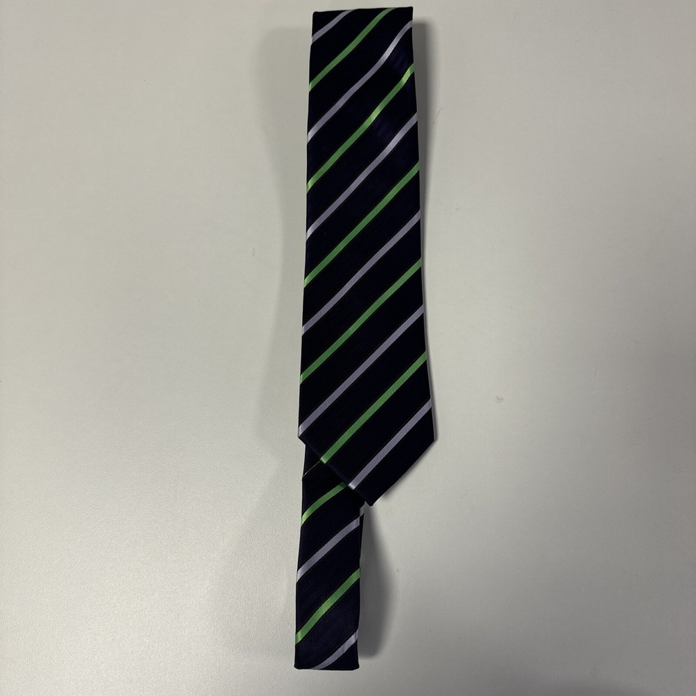 Berlioni Italy Tie micro fiber handmade vintage Blue‎ Green Striped